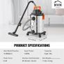 Wet/Dry Shop Vacuum Vac 30L 6 Peak HP w/ Nozzle Stainless Steel Silver Image 2