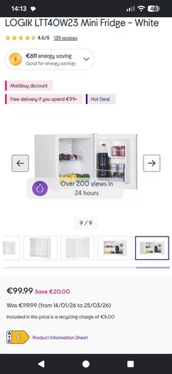 LOGIK LTT40W23 Mini Fridge - White