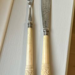 Rare piece 1861-1862 UK Sterling silver ornate fish cutlery set