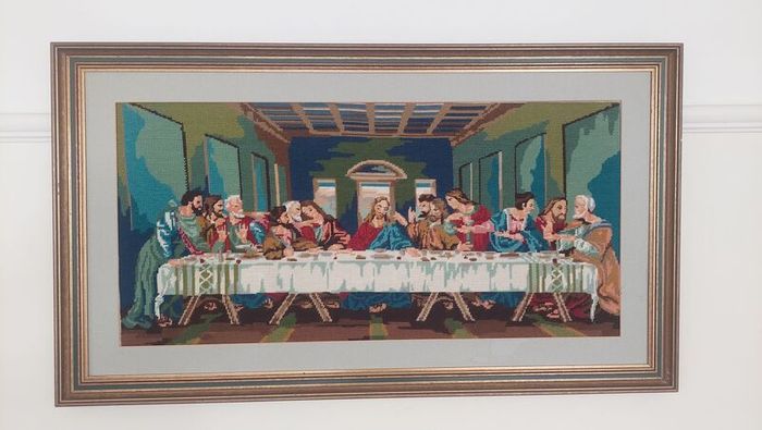 Large framed wool tapestry of Last Supper after Leonardo da Vinci