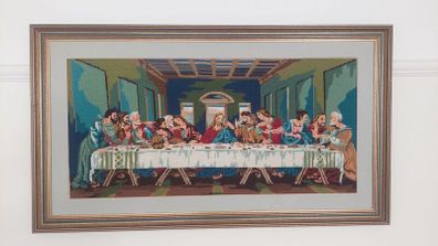 Large framed wool tapestry of Last Supper after Leonardo da Vinci