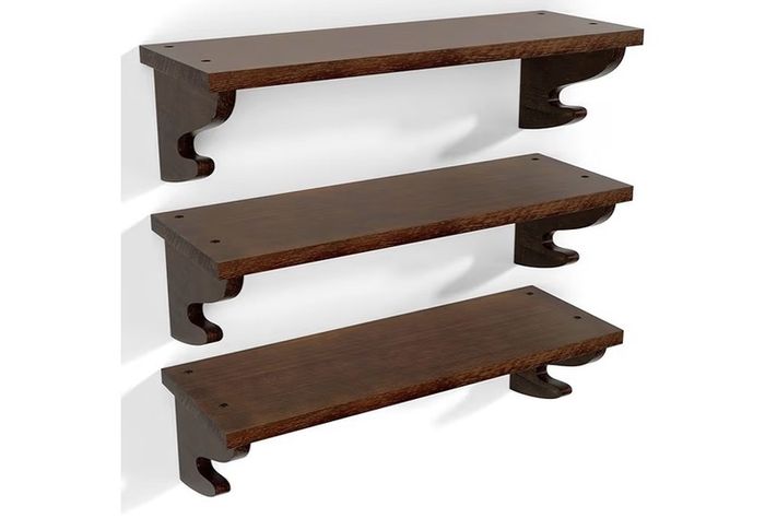 Set of 3, 43cm Wall Mounted Rustic Wood Floating Shelves for Small Spaces, Multi-Functional Storage & Organiser for Bedroom, Nursery, Living Room,Office(Walnut)