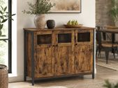 Sideboard vintage brown-black  sideboard, kitchen cabinet, storage cabinet, with glass doors, for living room, kitchen, dining room, steel frame, industrial style, vintage brown-black