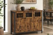 Sideboard vintage brown-black  sideboard, kitchen cabinet, storage cabinet, with glass doors, for living room, kitchen, dining room, steel frame, industrial style, vintage brown-black