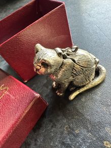 vintage pill box in white metal .