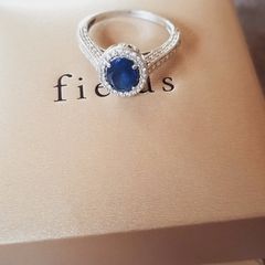 9 ct White Gold & Sapphire ring,size O. Cubic Zirconia