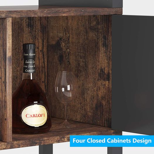 _Bookcase, Standing Shelf with 4 Open Compartments, Vintage Bookcase for Living Room, Industrial Storage Shelf with Cabinet