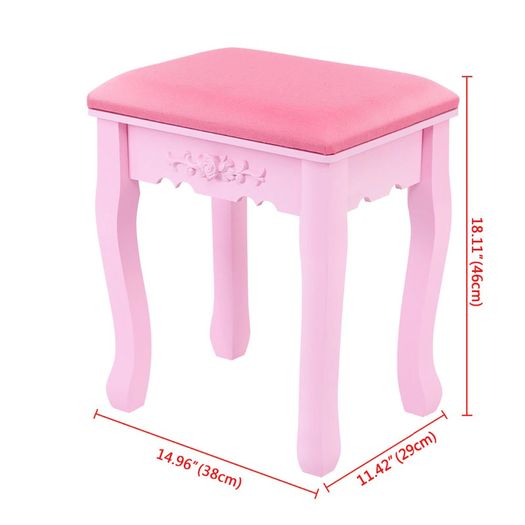Bedroom Furniture Pink Dressing Table 3-Drawer Makeup Dresser Set with Stool Oval Mirror
