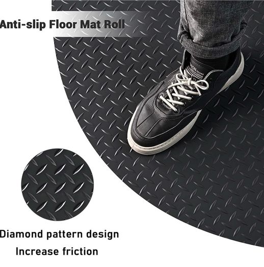Rubber Garage Floor Mats 1M x 5M / 3.3Ft x 16.4Ft Anti-Slip Diamond Plate Mat 3mm Thick Heavy Duty Commercial Flooring Mat Roll for Under Car, Gym, Garage, Warehouse, Black