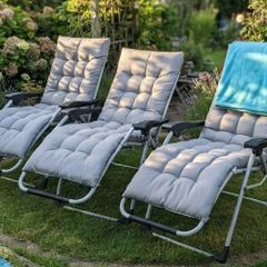 Reclining Garden Sun Loungers Chairs Quilted Grey Comfort 4 available
