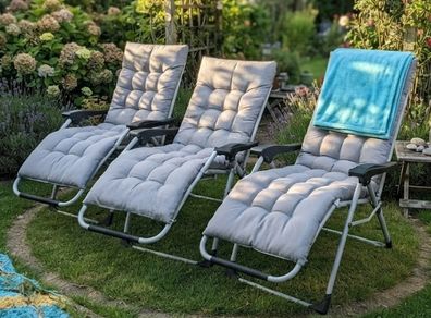 Reclining Garden Sun Loungers Chairs Quilted Grey Comfort 4 available
