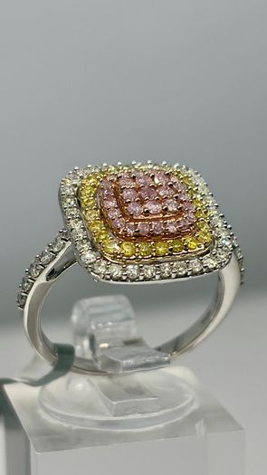 Gold 9K (375) Tri Colour Gold SGL Certified Natural Pink Diamond, Natural Yellow Diamond & Natural White Diamond