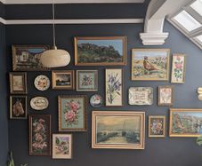 job lot of framed needlepoint pictures