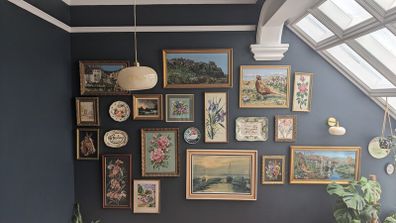 job lot of framed needlepoint pictures