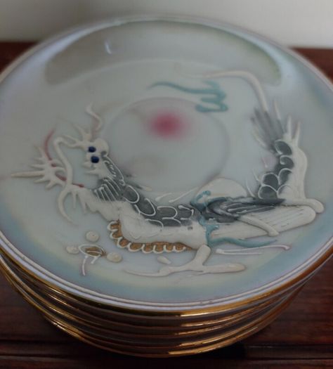 Vintage Japanese Geisha Moriage Lithophane  Coffee Set