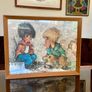 Vintage Teak Framed Certified Art print behind Glass Big Eye Art The Dropouts by Michael Thomas 1969 Image 3