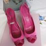 Glitz Hot Pink Satin Rhinestone Platform Stiletto Heels Size 5 Image 3