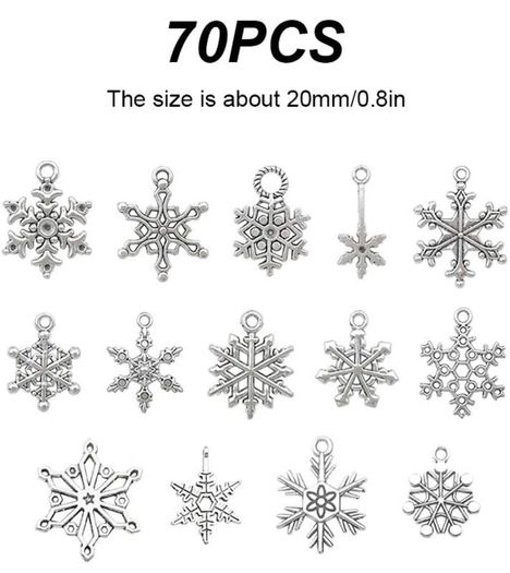 Snowflake Charm, 70 Pieces Mixed Snowflake Pendants Antique Silver Snowflake Charms Christmas Jewelry Making (FREE POSTAGE)