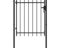 Fence Gate Single Door with Arched Top Steel 1x1.2 m Black