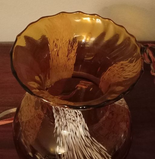 Vintage Bohemian Honey Brown Glass Flower Vase.