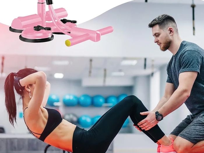Sit-Up Bar Floor, Ab Exercise Machine, Home Workout Equipment with Suction Cups, Resistance Bands with Adjustable Tension, Ab Exercise Bar with Non Slip Base, Sit Up Trainer for Women Men