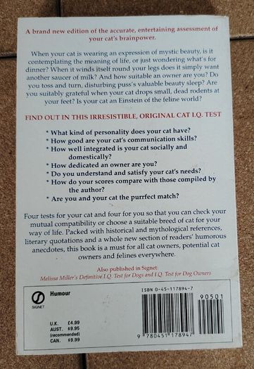 Melissa Miller's Definitive I.Q. Test for Cats (Signet, 1992) Vintage Paperback