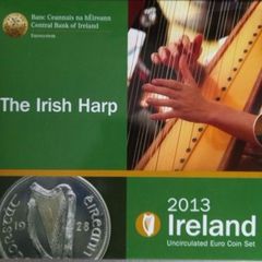 Ireland 2013 Coin Set in Original Folder The Irish Harp 2 Euro to 1 Cent