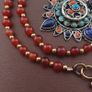 Antique Style Brass & Lapislazuli,Coral,Turqouise Pendant with Carnelian Beads Necklace Image 2