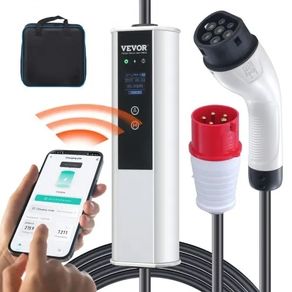 EV Charger Type 2 16A 3.68 kW 11 kW, Electric Vehicle Car Charger with 7 5 M Charging Cable CEE 16 Plug LCD, IEC 62196 Home EV Charging Station with Carry Bag Charging Cable Hook