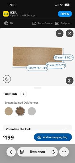 IKEA Tonstad dark oak veneer desk with drawer