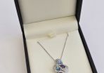 Brand New 9ct White Gold Diamond, Amethyst & Blue Topaz Pendant & Chain