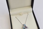 Brand New 9ct White Gold Diamond, Amethyst &amp; Blue Topaz Pendant &amp; Chain