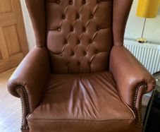 Queen Anne Leather Chair Wingback x 2