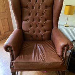 Queen Anne Leather Chair Wingback x 2