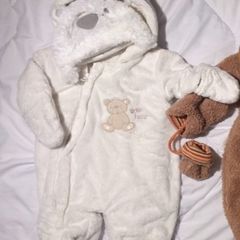 Newborn Little Bear All in One Cosy Outdoor Overall Soft Fluffy PramSuit