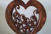 Large wooden carved heart sculpture