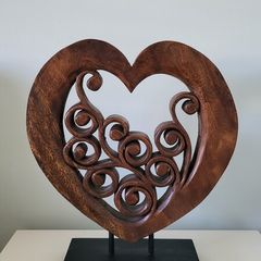 Large wooden carved heart sculpture