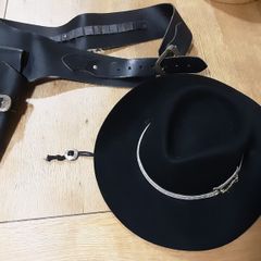 Premium Western Set - 100% Wool Cowboy Hat Size 57 & Genuine Leather Gun Belt Rig