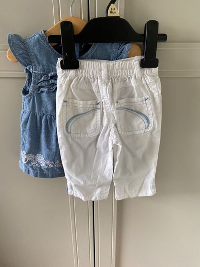 2 piece baby outfit white pants and denim blue top