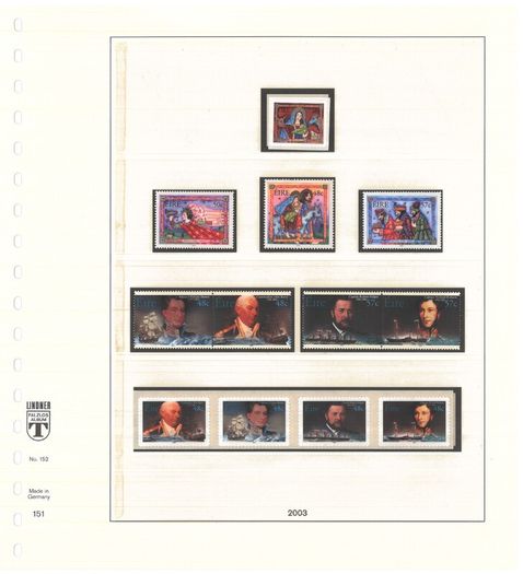 Collection: Ireland 2003-4 Ireland Stamp collection on Linder pages in Lindner album Mint Never Hinged (MNH). Adverts shows 14 images of contents