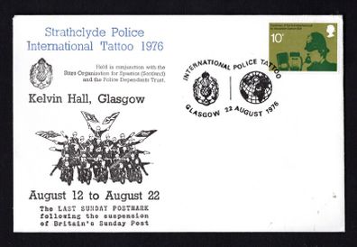 1977 Scotland cover commemorating Tratyclyde Police International Tattoo 1976 tying 10p Commemorative Stamp also noting the Last Sunday postmark following suspension of Britain's Sunday Post.