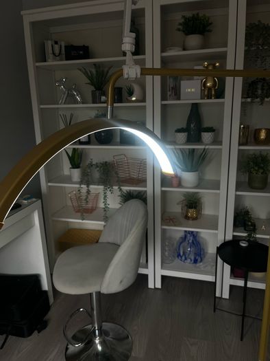 Half Moon LED Beauty Lamp. Gold Adjustable Floor Light