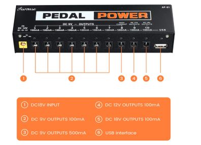 Asmuse Guitar Isolated Pedal Power Supply DC 10 Outputs for 18V Guitar Bass Effects Pedal with EU Plug