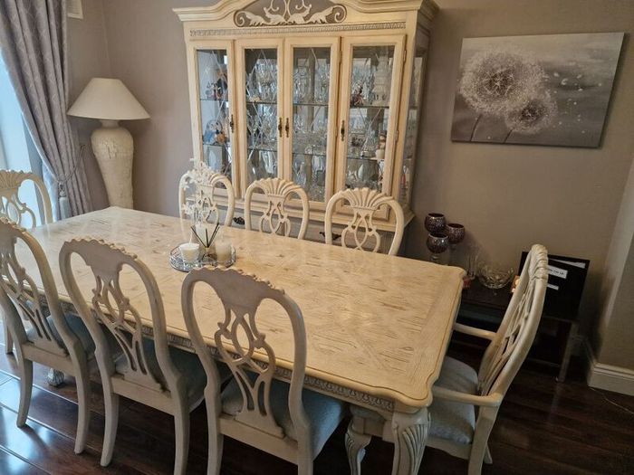 limed oak full size 8 seater table and matching unit