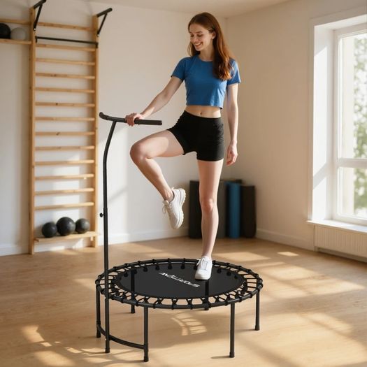 Rebounder Trampoline, 5-stage adjustable handle, Workout Trampoline, Black