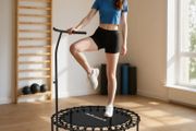 Rebounder Trampoline, 5-stage adjustable handle, Workout Trampoline, Black