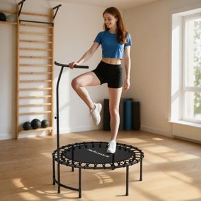 Rebounder Trampoline, 5-stage adjustable handle, Workout Trampoline, Black