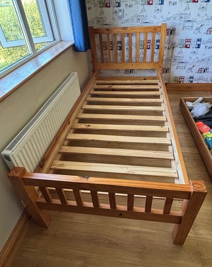 Pine Single Bed Frame  + Under Bed Storage Drawer