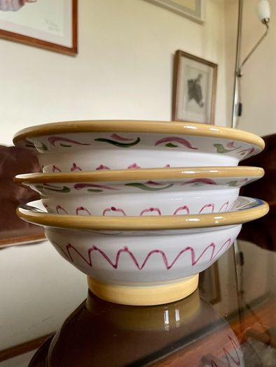 Three Discontinued Nicholas Mosse Kelloggs Hand Painted Breakfast Bowls