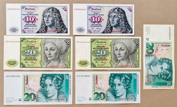 GERMANY - Set of 7 Banknotes: 10-20 Deutsch Marks 1960-1993 (VF-UNC)